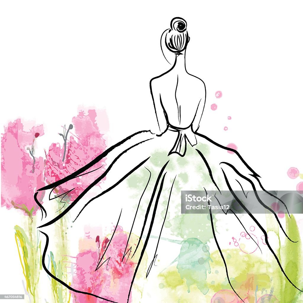 Fashion Girl In Beautiful Dress Sketch Stock Illustration ...