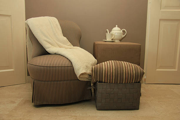 istock Interior design: classic chair and accessories in white 467055313
