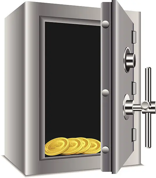 Vector illustration of Safe with gold coins