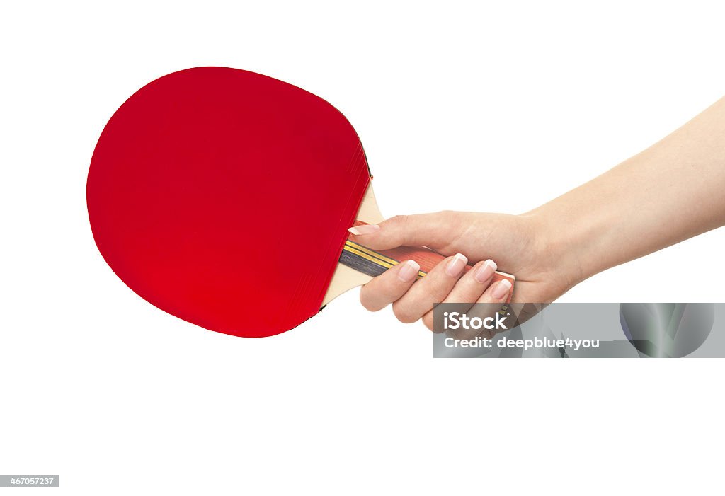 Mulher segurando a raquete de tênis de mesa vermelha - Foto de stock de Tênis de mesa royalty-free