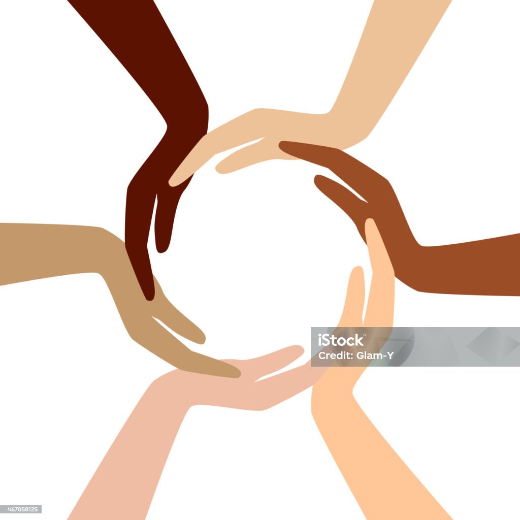 Grupo de diversas mãos - Vetor de Racismo royalty-free