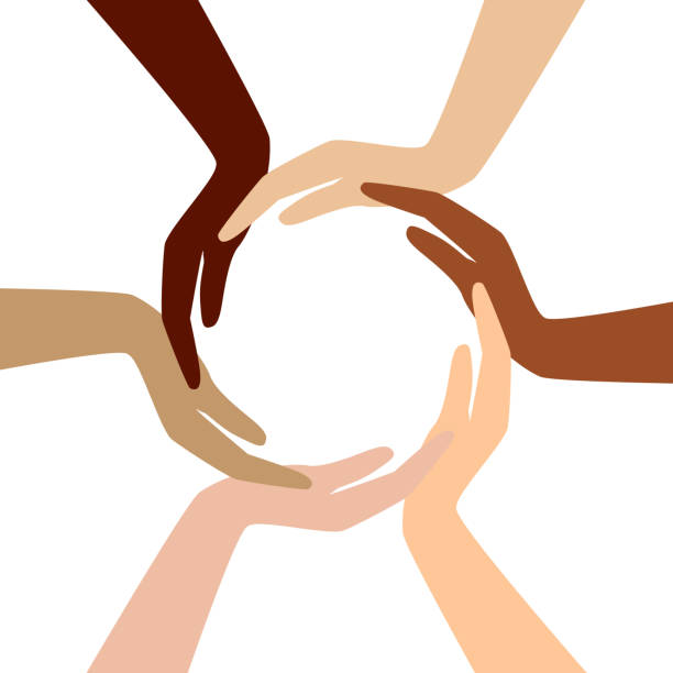 a stylized graphic of hands forming a circle - racism stock illustrations