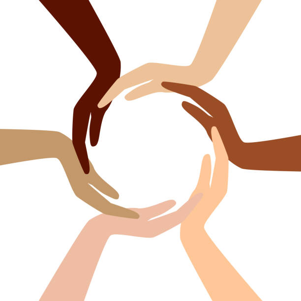 A stylized graphic of hands forming a circle circle from different hands (vector eps 10 +  transparency effects used) racism stock illustrations