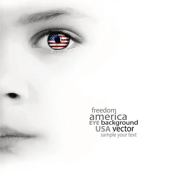 Vector illustration of Child's face, eye and american flag