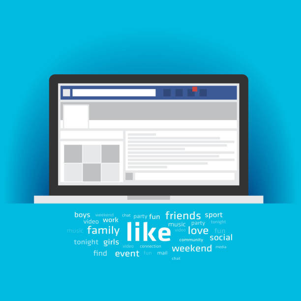laptopa z sieci społecznościowych strony internetowe - communication social issues global communications satisfaction stock illustrations