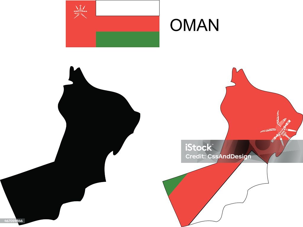Oman map and flag vector, Oman map, Oman flag 2015 stock vector