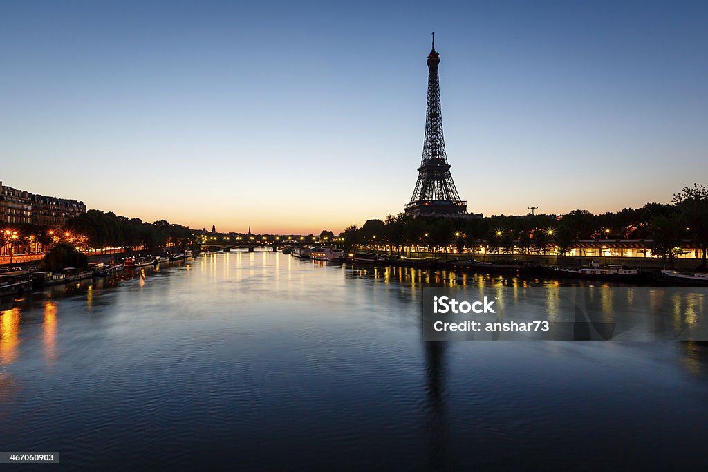 Eiffel Tower and d'Iena Bridge at Dawn, Paris, France Night Stock Photo