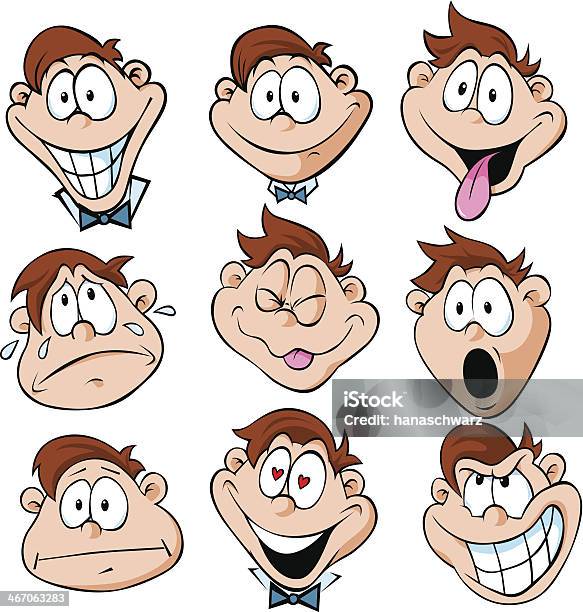 Ilustração De Homem Emoçõescom Muitas Expressões Faciais - Arte vetorial de stock e mais imagens de Adulto