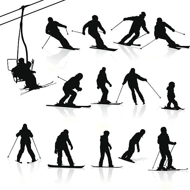 Vector illustration of Ski Silhouettes