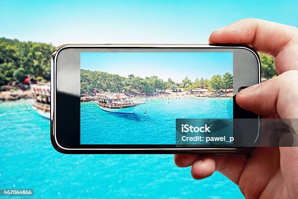 Smart Phone Photo At Paradise Island Stock Photo - Download Image Now - Backgrounds, Camera - Photographic Equipment, Device Screen