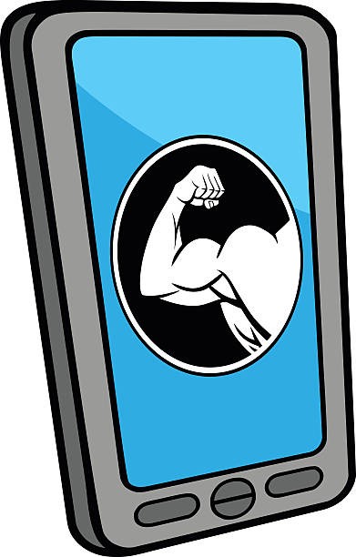 illustrazioni stock, clip art, cartoni animati e icone di tendenza di smartphone centro fitness locator - symbol human muscle strength computer icon