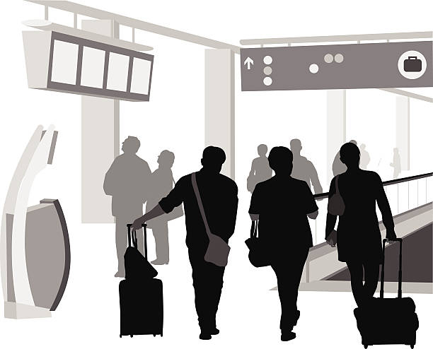 airportconnection - focus on shadow shadow walking people stock illustrations