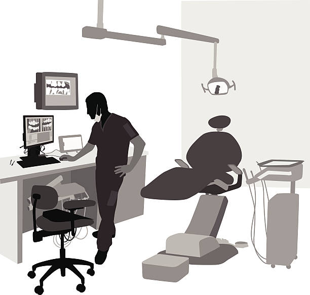dentalx-излучения - dentist dentist office silhouette dentists chair stock illustrations