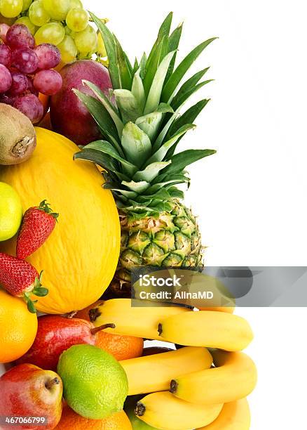 Conjunto De Frutas No Fundo Branco - Fotografias de stock e mais imagens de Agricultura - Agricultura, Alimentação Saudável, Ananás