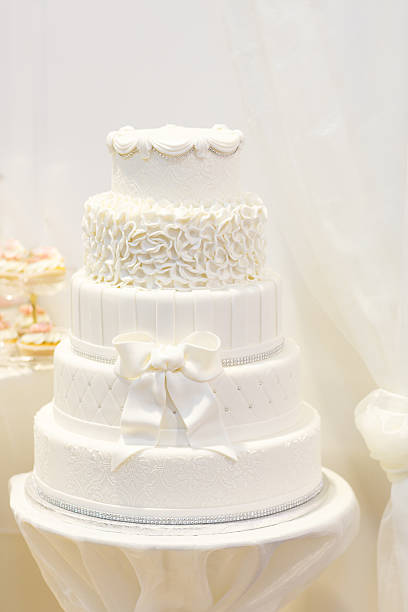 istock Beautiful wedding cake in white with five different levels. 467066979