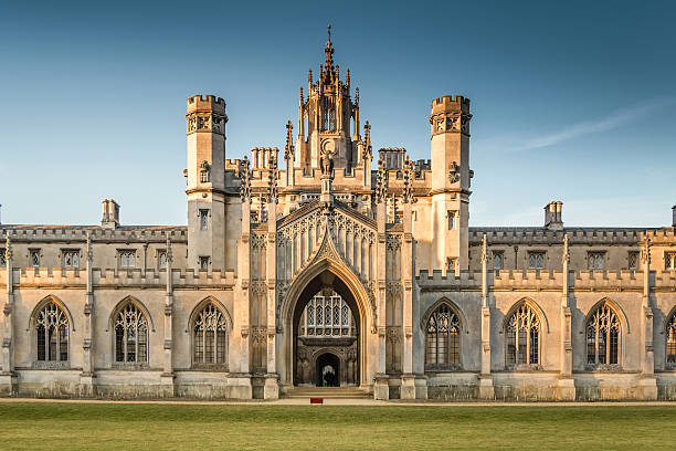 Cambridge, UK - March 7, 2015 - New Court's Clock Tower of St John's College, University of Cambridge. It is also a local landmark of Cambridge.