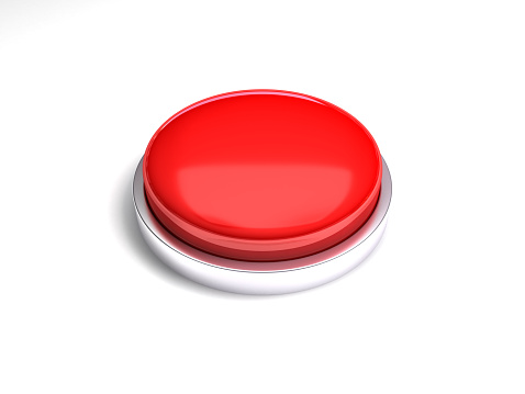 3d image of red button. White background.