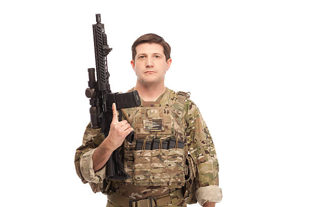 istock Army soldier with rifle 467073060