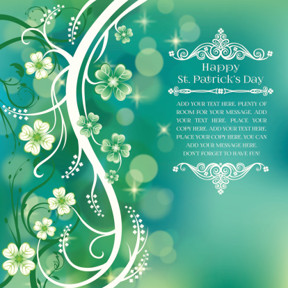 Elegant vines of clover with a magical background of blurry green lights. Decorative Banner and room for your copy. Happy St. Patrick's Day! Layered File.  EPS 10, transparencies, blur, and gradient mesh used.