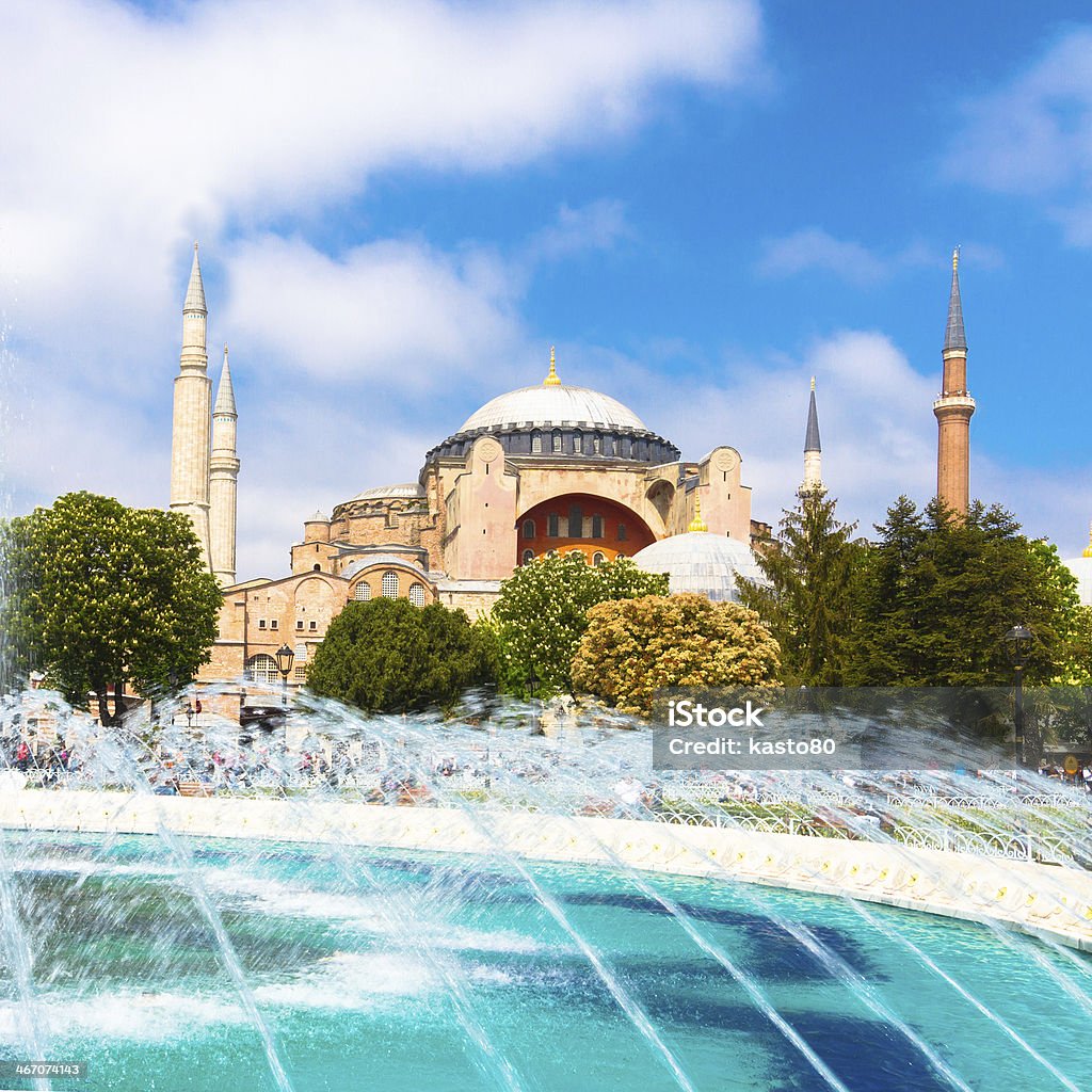 Hagia Sophia, mosque and museum in Istanbul, Turkey. Hagia Sophia, former Orthodox patriarchal basilica (church), later a mosque, and now a museum as seen from Sultanahmet Park on a sunny day.; Istanbul, Turkey. Ancient Stock Photo