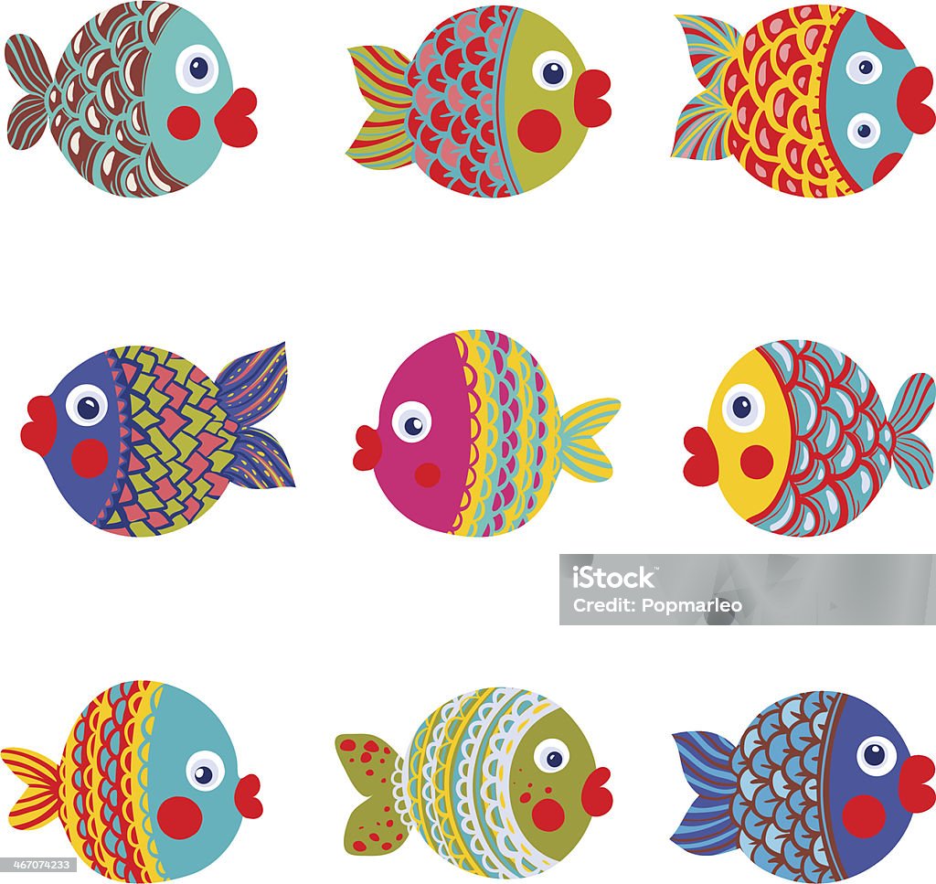 Fish Collection Colorful Graphic Cartoon Childish illustration set. Vector EPS8. Set Parrotfish stock vector