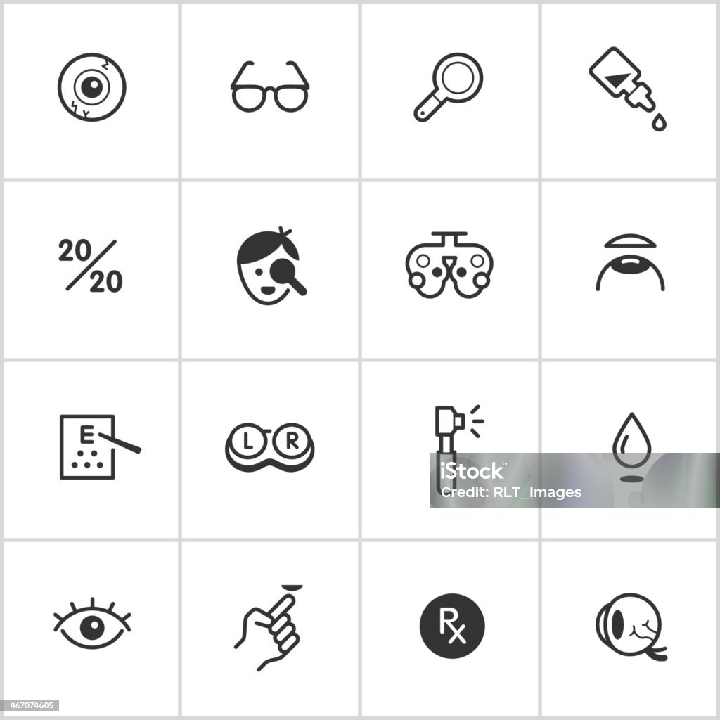 Optical & Visual Icons — Inky Series Simple vector icon set representing optical supplies, equipment, and concepts. Eyeglasses stock vector
