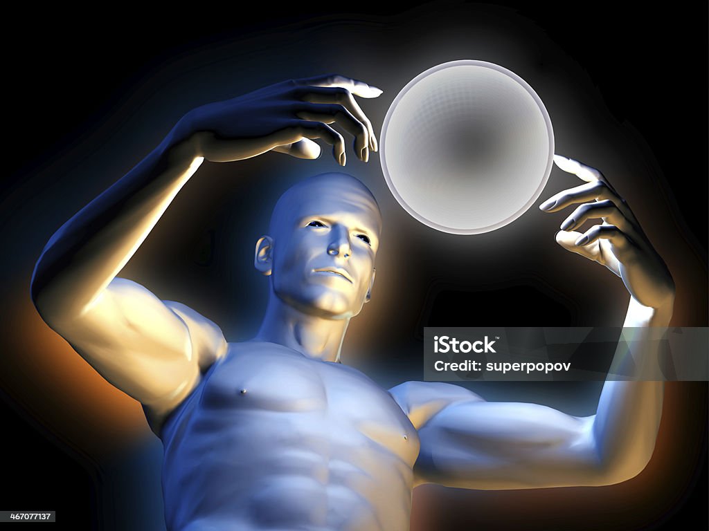 Magic uomo con palla ipnotiche - Foto stock royalty-free di A petto nudo