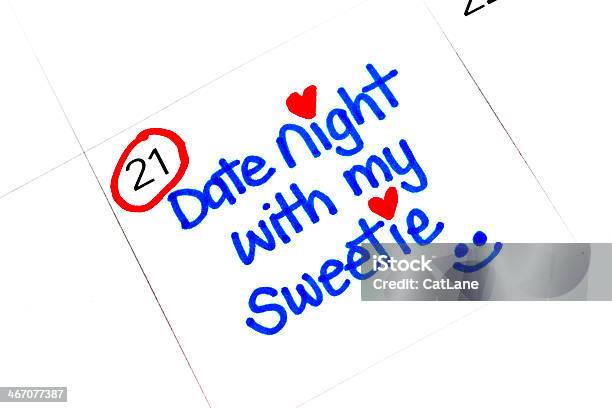 Date Night Handwritten On Calendar Stock Photo - Download Image Now - Calendar, Date Night - Romance, Anthropomorphic Smiley Face