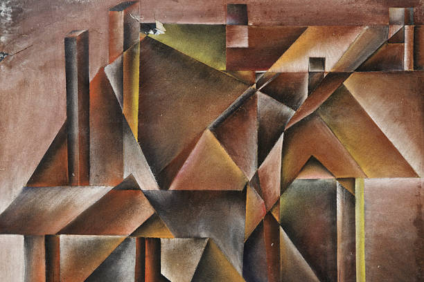 Abstract Cubist Painting of Rooftops and Chimneys Fine Art - Cubist abstract painting of rooftops and chimneys in High Wycombe, England. Produced using pastels and charcoal cubist style stock illustrations
