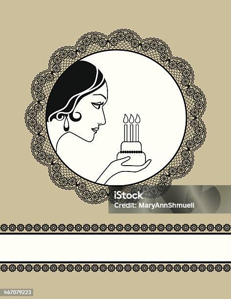 Lady Feliz Aniversário - Arte vetorial de stock e mais imagens de Renda - Renda, Moldura - Composição, Vetor