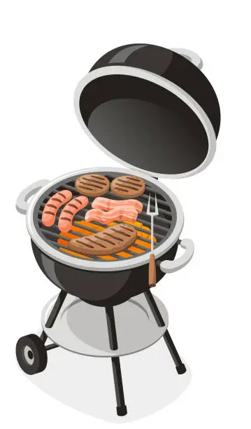 Vector illustration of Whole Charcoal Barbecue Grill