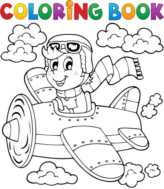 Coloring book airplane theme 1 vector art illustration