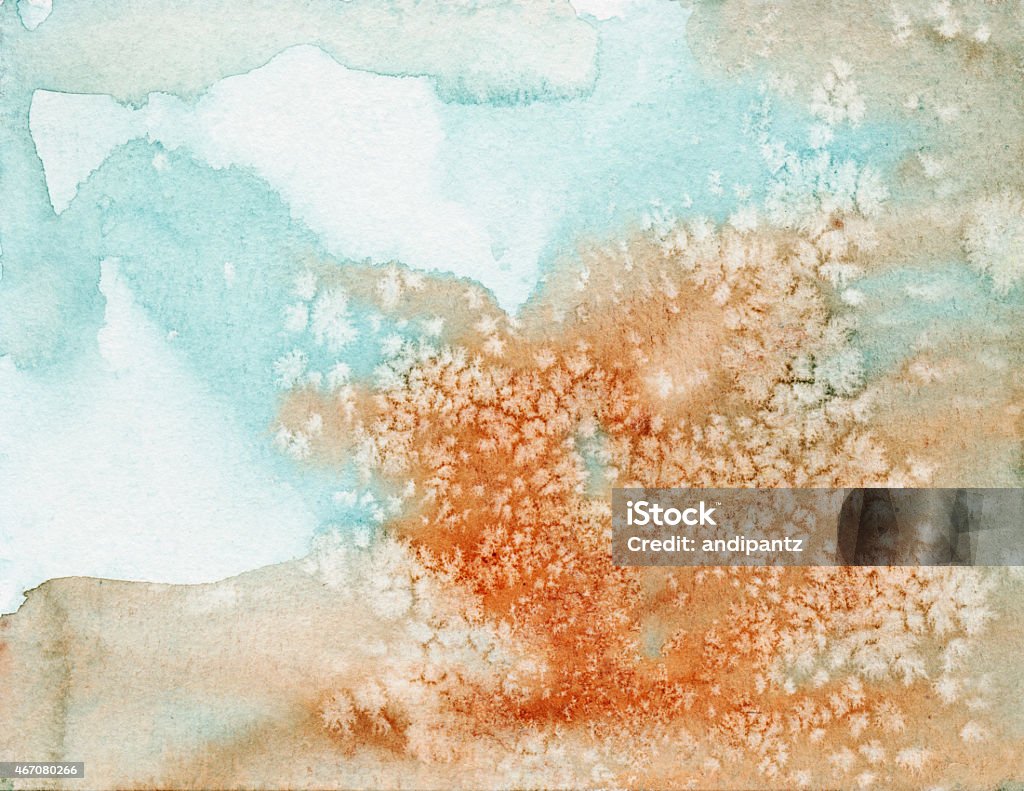 Blue and brown watercolor with flaked texture Blue, green and brown background with snowflake like texture, hand painted with mixed media. 2015 Stock Photo