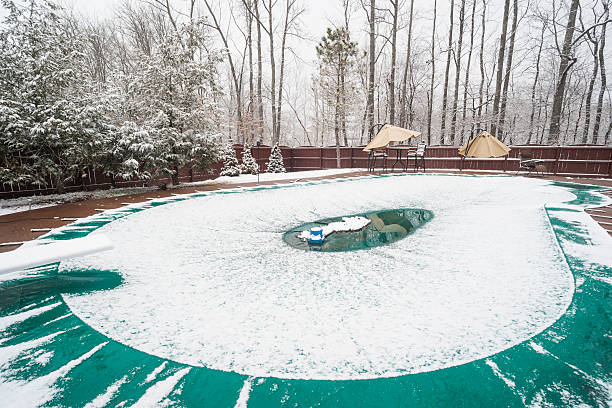 Swimming pool in winter stock photo