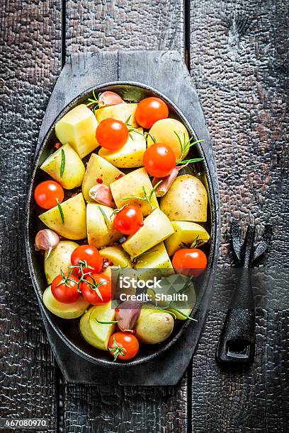 Vegetables With Fresh Tomato And Garlic Ready For Grilling Stock Photo - Download Image Now