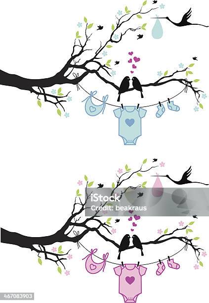 New Baby Design With Birds On Tree Stock Illustration - Download Image Now - Animal, Animal Body Part, Animal Wing