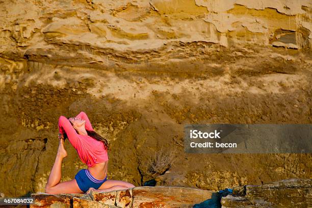 Yoga Pose At The Beach With Copy Space Stock Photo - Download Image Now - 2015, Adult, Adults Only