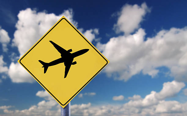 istock Blue sky clouds and airplane symbol 467086190