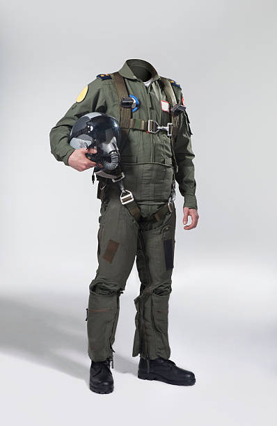 Usable fighter pilot's body with his helmet Fighter pilot's body without head to use for retouch. air force stock pictures, royalty-free photos & images