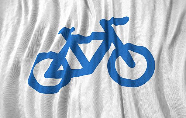 Bicyle symbol flag 3d illustration Bicycle symbol corrugated realistic flag 3d illustration greenpeace activists stock pictures, royalty-free photos & images