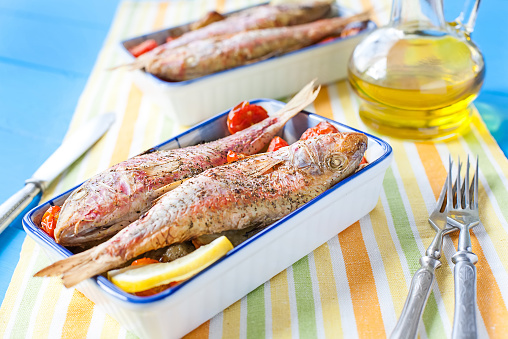 cooked red mullet with vegetables