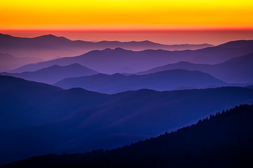 The view from Clingman's Dome in the Great Smoky Mountains National Park just after the sun went down.