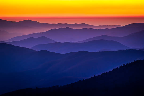 Afterglow at Clingman's Dome The view from Clingman's Dome in the Great Smoky Mountains National Park just after the sun went down. great smoky mountains national park stock pictures, royalty-free photos & images