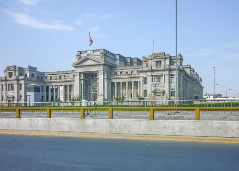 Justice palace perspective side view in Lima Peru taken from avenue inside a car.