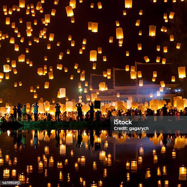 Mass Sky Lantern Release Stock Photo - Download Image Now - Lantern, Sky Lantern, China - East Asia