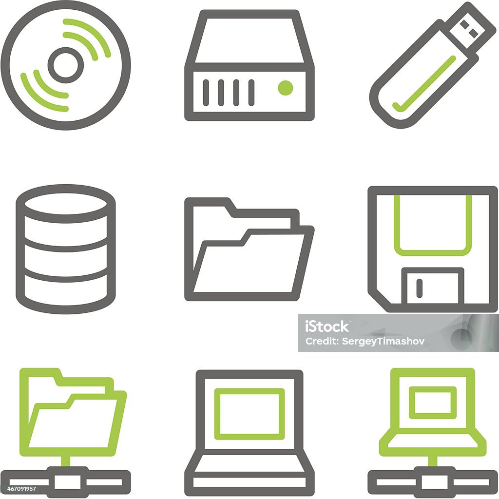 As unidades de armazenamento e ícones web cinza, verde contorno series - Vetor de CD-ROM royalty-free
