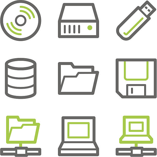 Unidades e armazenamento web ícones, série verde cinzento contour - ilustração de arte vetorial