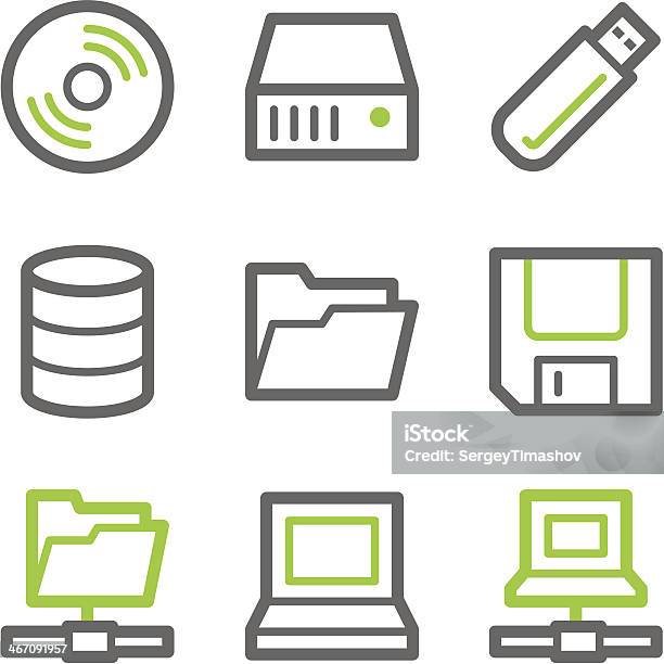 Unidades E Armazenamento Web Ícones Série Verde Cinzento Contour - Arte vetorial de stock e mais imagens de CD-ROM