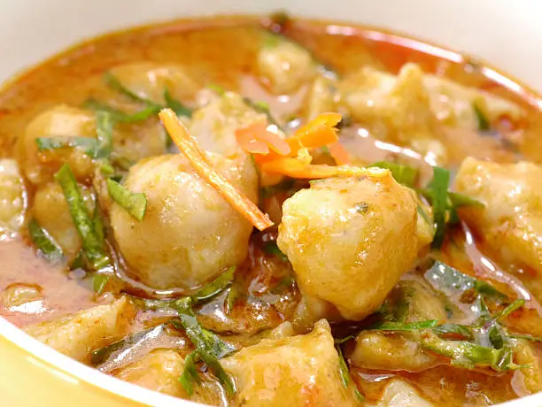 The Red curry with fish ball, Thai food.