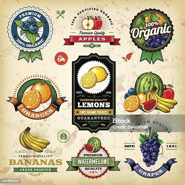 Assorted Fruit Labels Stock Illustration - Download Image Now - Apple - Fruit, Fruit, Label